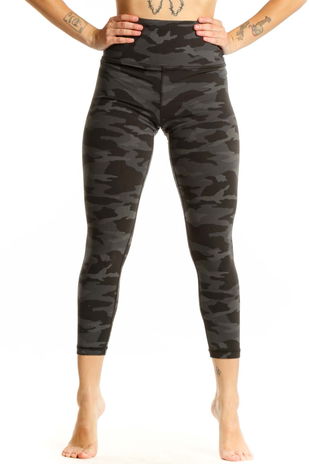Black Camo Capri Leggings Athletic Front