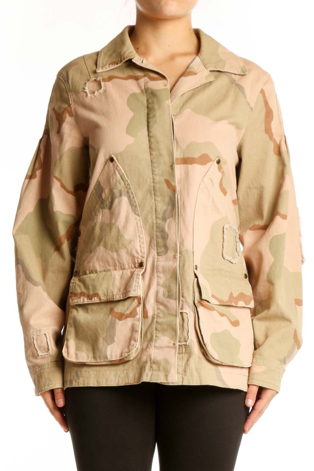 Beige Camouflage Utility Jacket Front