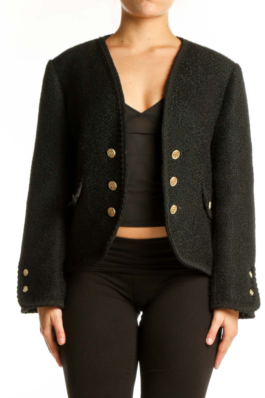 Charcoal Double-Breasted Wool Blazer Jacket Front