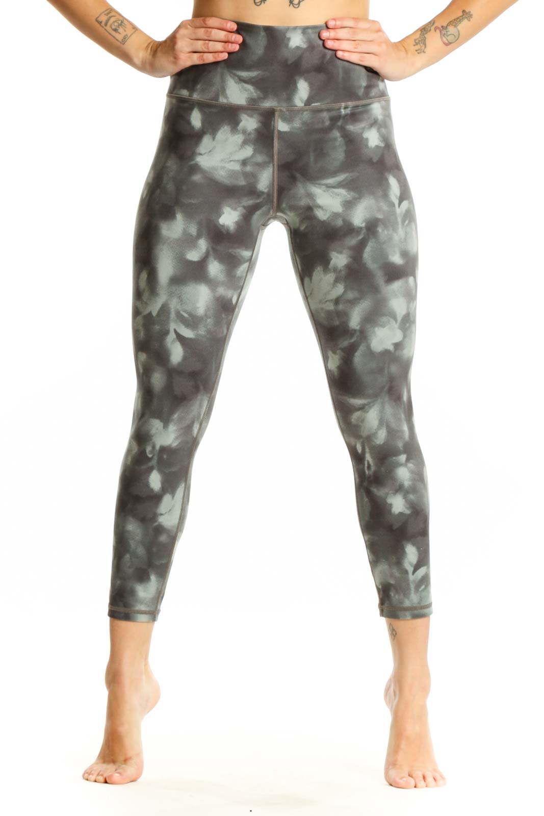 Gray Tie Dye Capri Leggings with High Waist Front