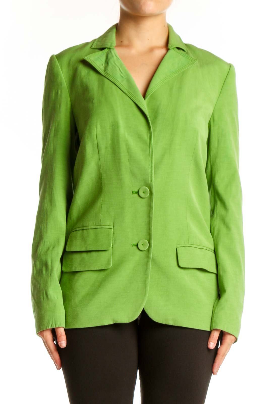 Green Blazer Jacket with Button Front Front