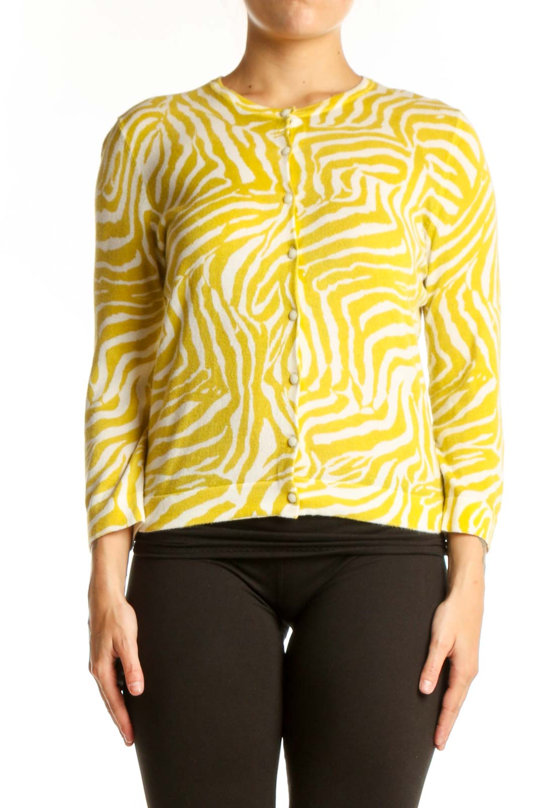 Yellow Zebra Print Pima Cotton Cardigan Front