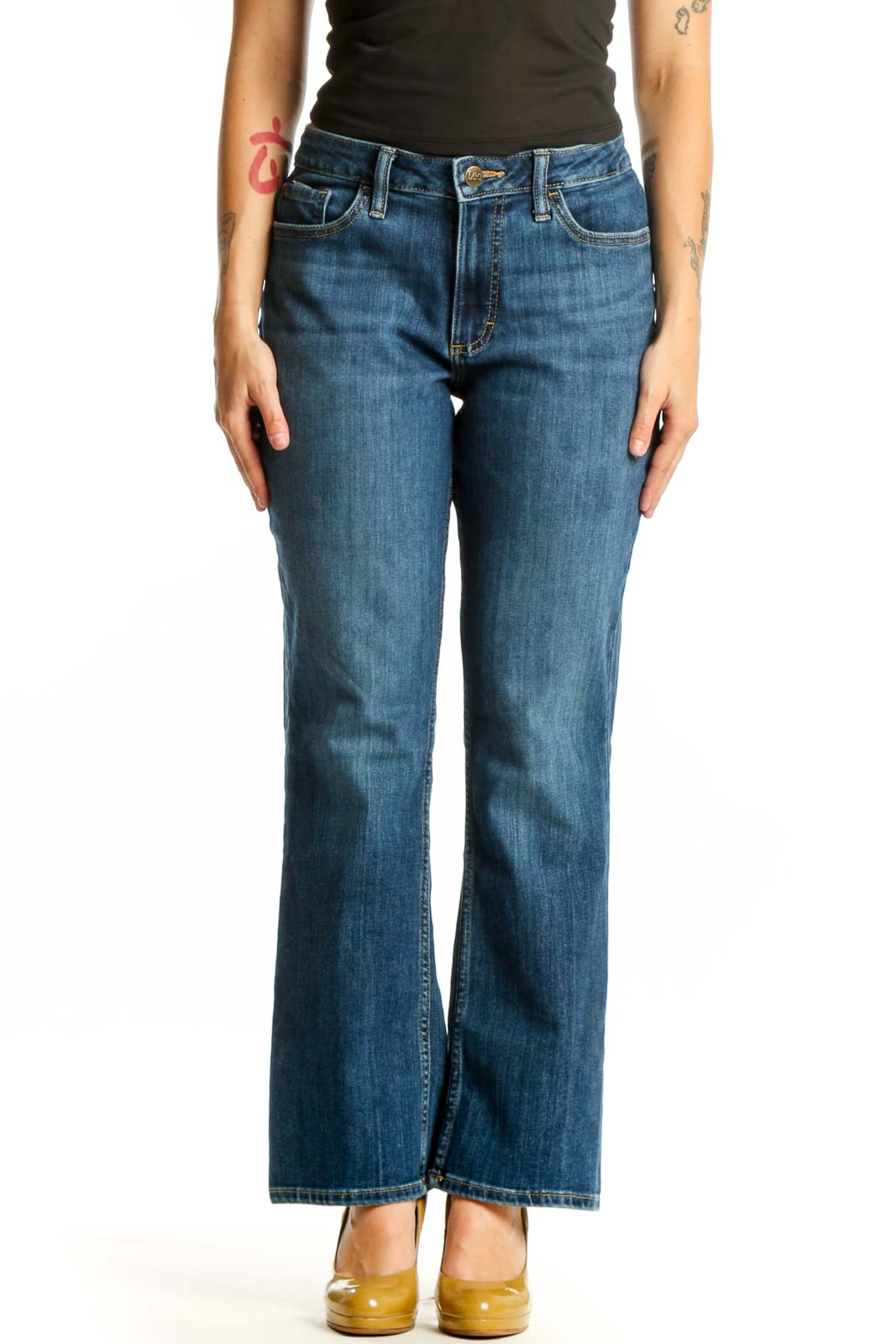 Blue Classic Lee Flare Denim Jeans Front