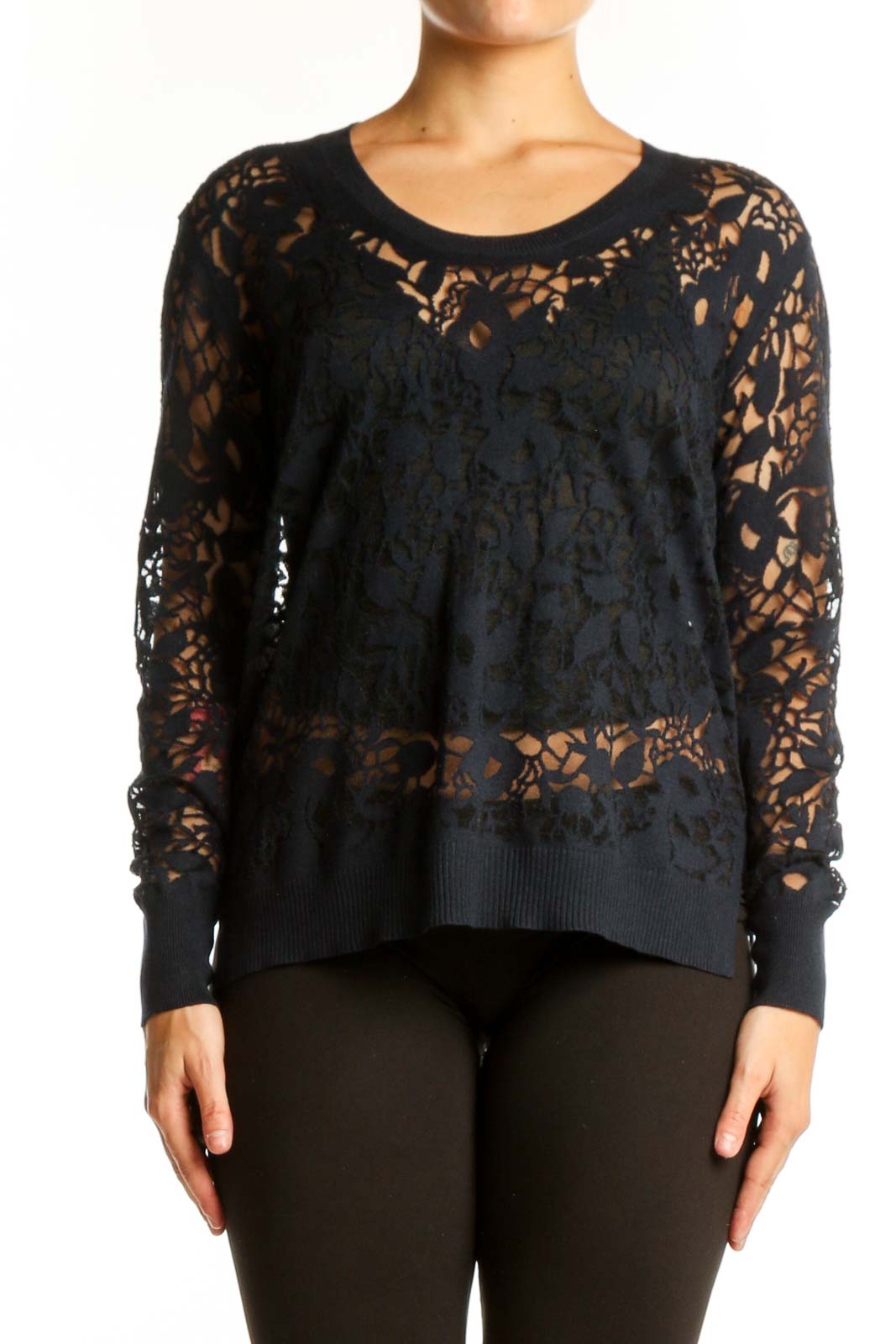 Black Lace Cashmere Knit Sweater Front