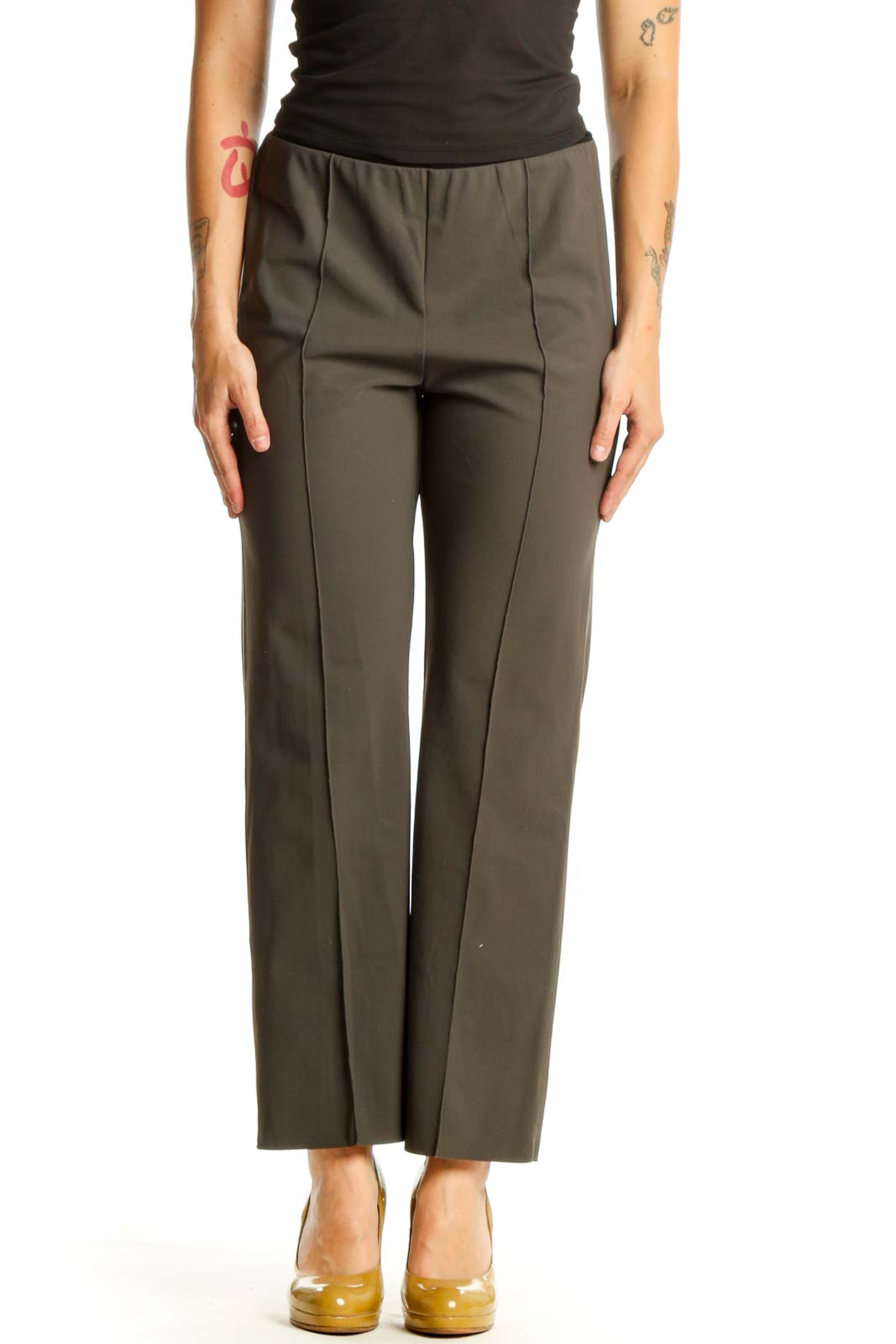 Olive Green Nylon Activewear Pants Front