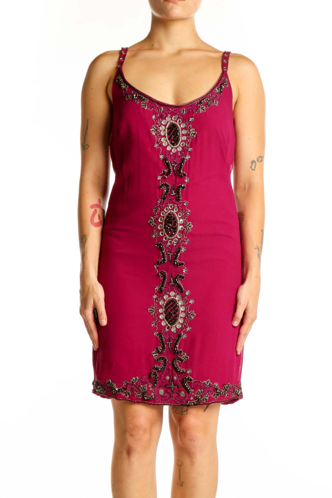 Burgundy Embellished Camisole Dress Front