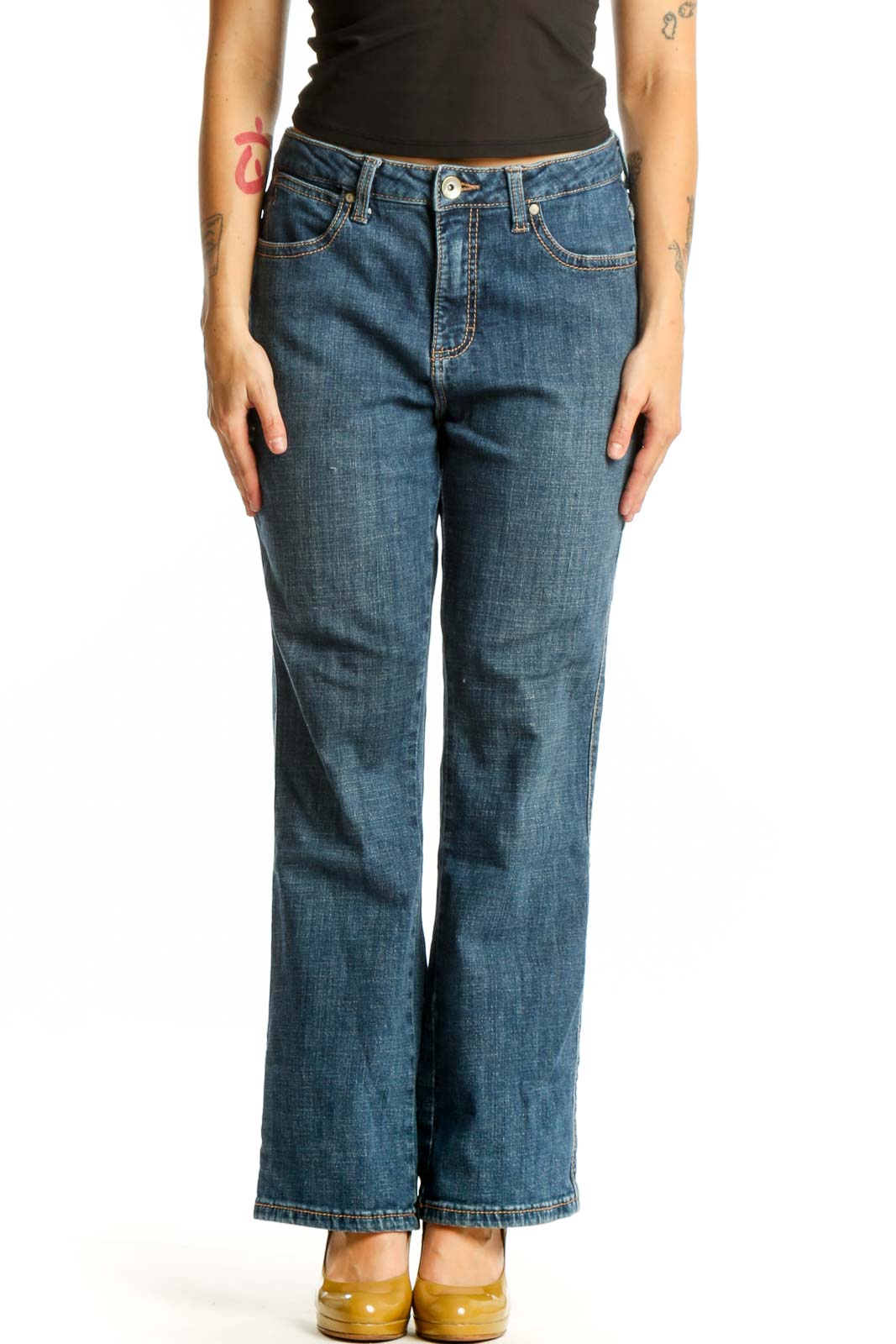 Blue Denim Flare Jeans XL Front