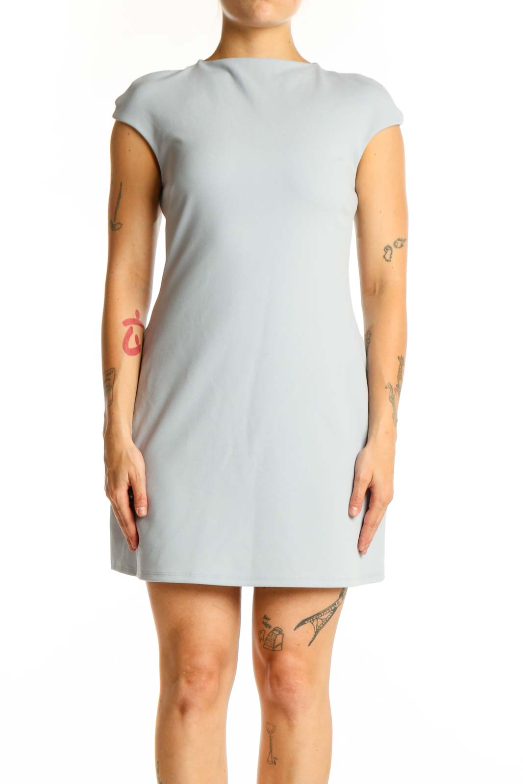 Gray Cap Sleeve Shift Dress Front