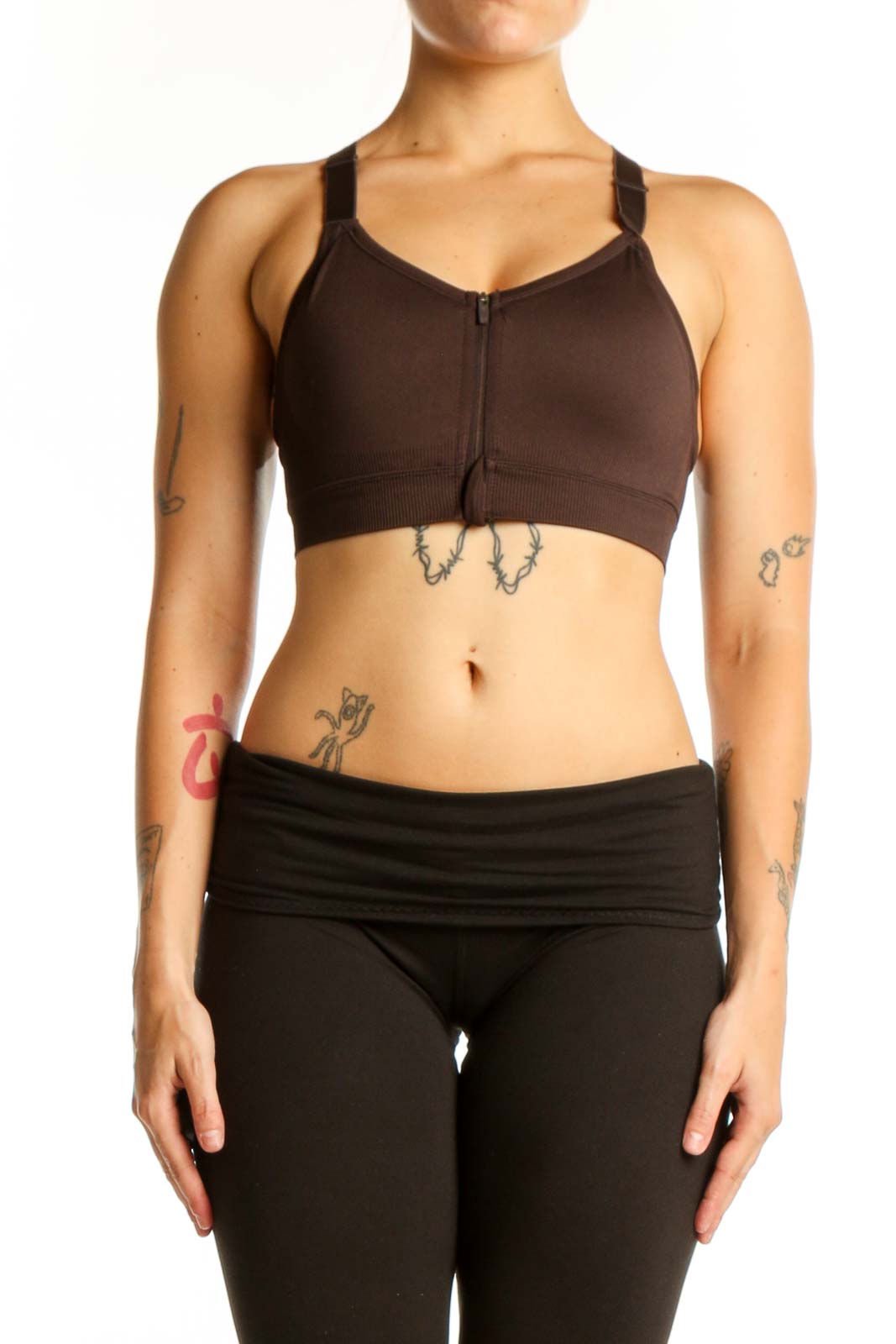 Black Sports Bra with Front Zip Closure Front
