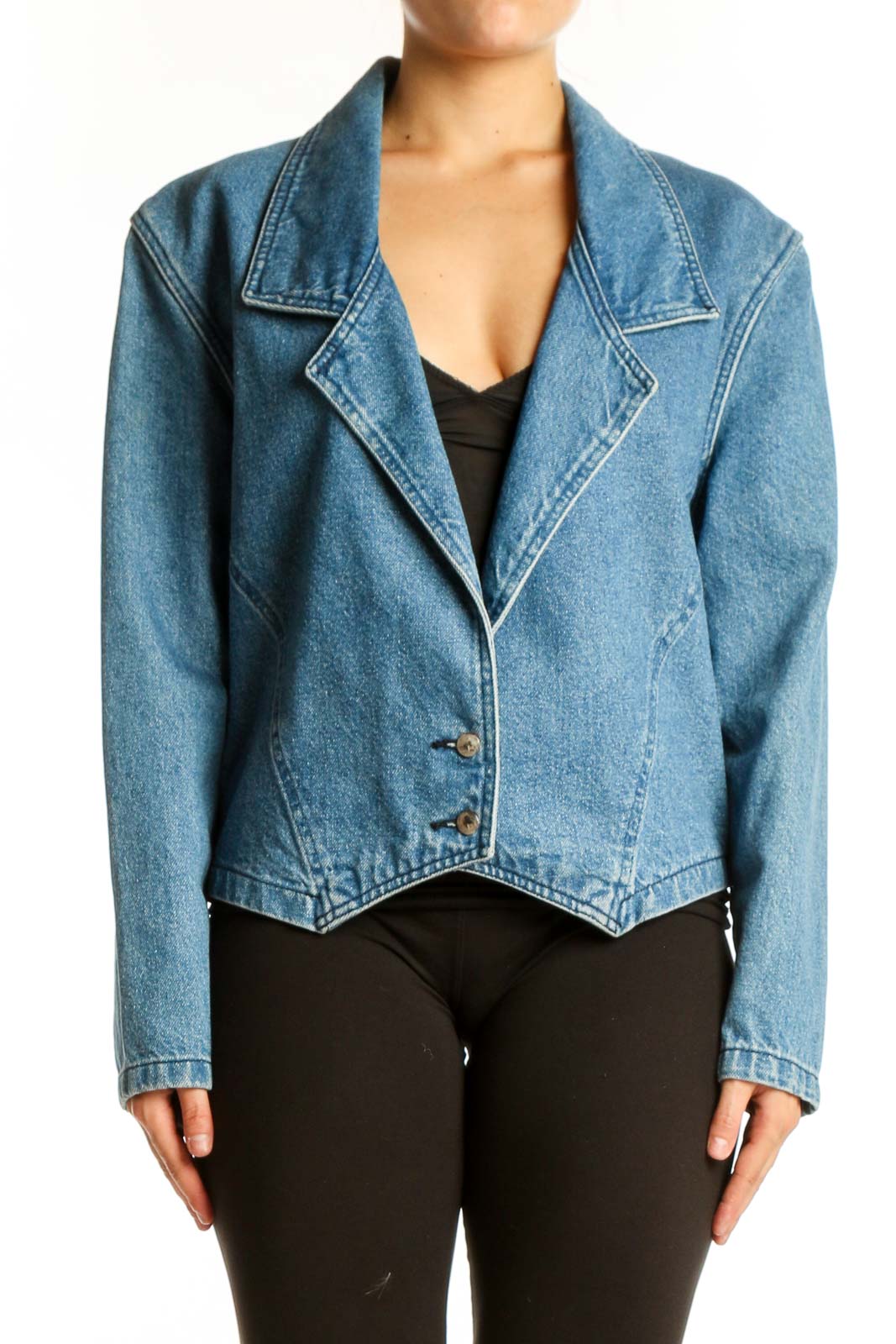 Blue Denim Blazer Jacket Front