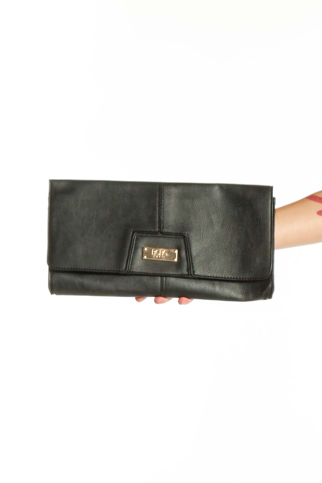 Black Leather Fold-Over Clutch Wallet Front