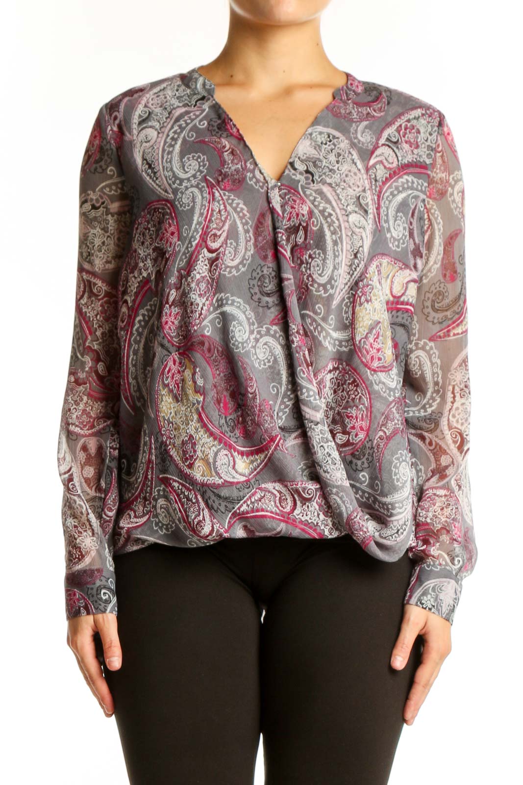 Burgundy Paisley Print Wrap Blouse Front