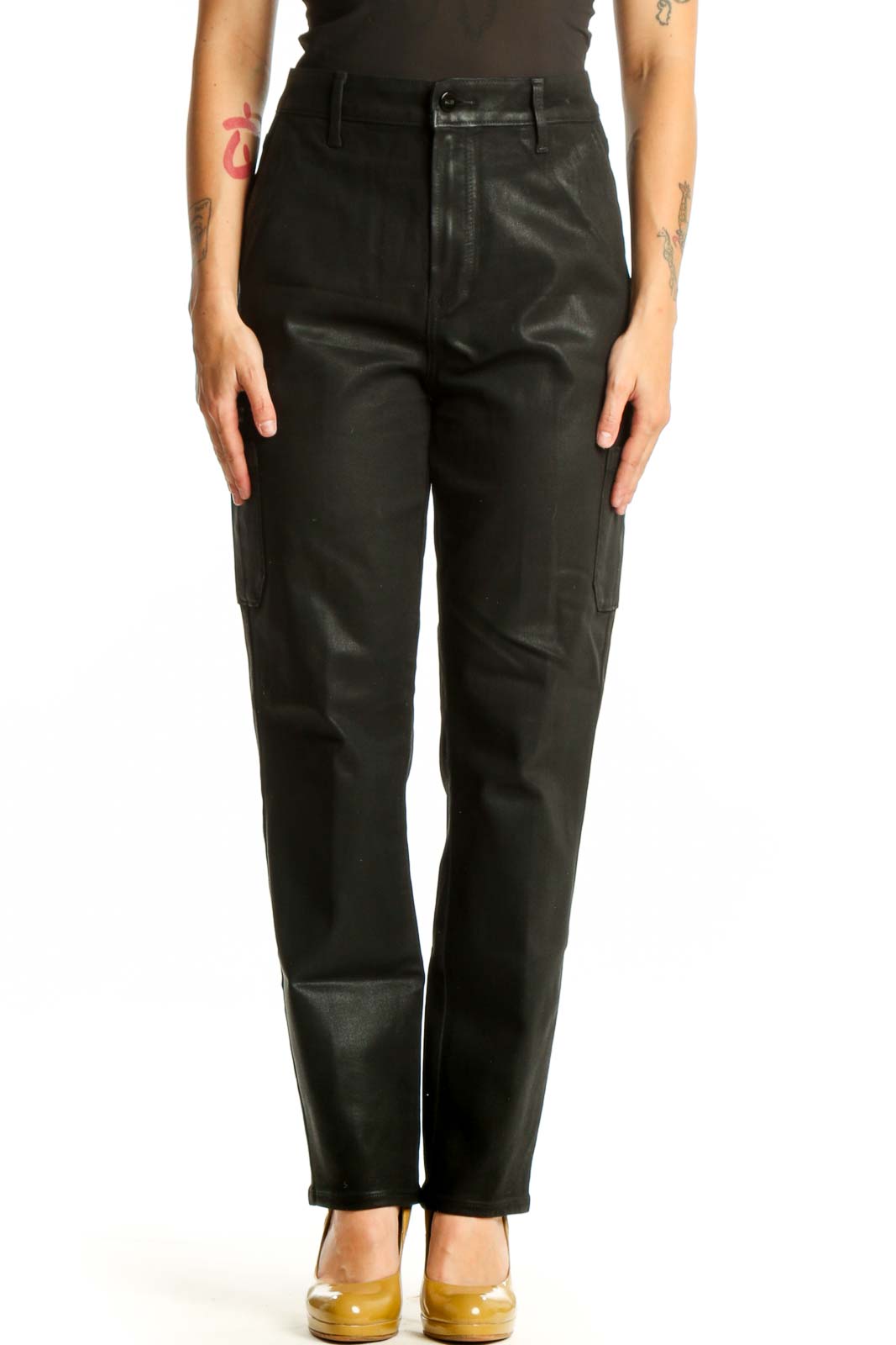 Black Cargo Denim Pants Front