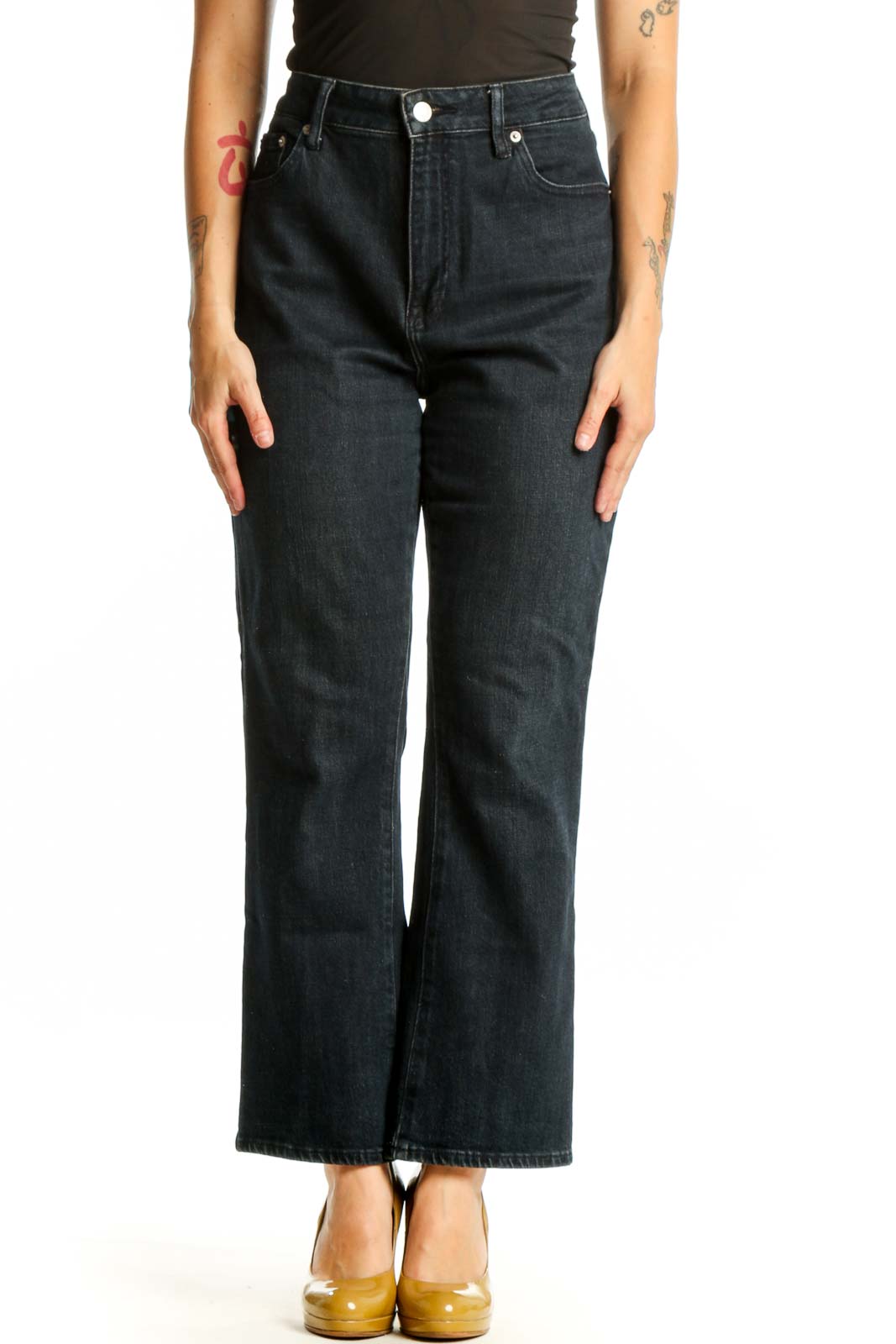 Dark Blue High-Waisted Straight Leg Jeans Front