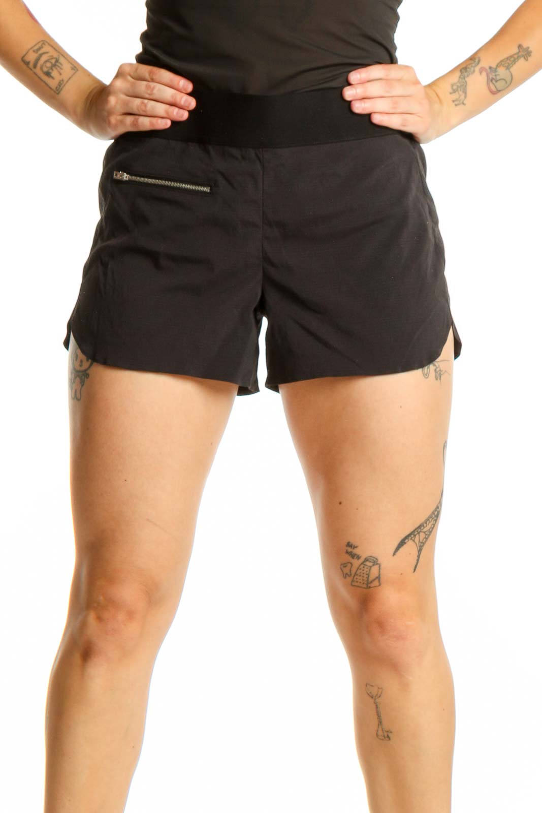 Black Nylon Spandex Athletic Shorts Front