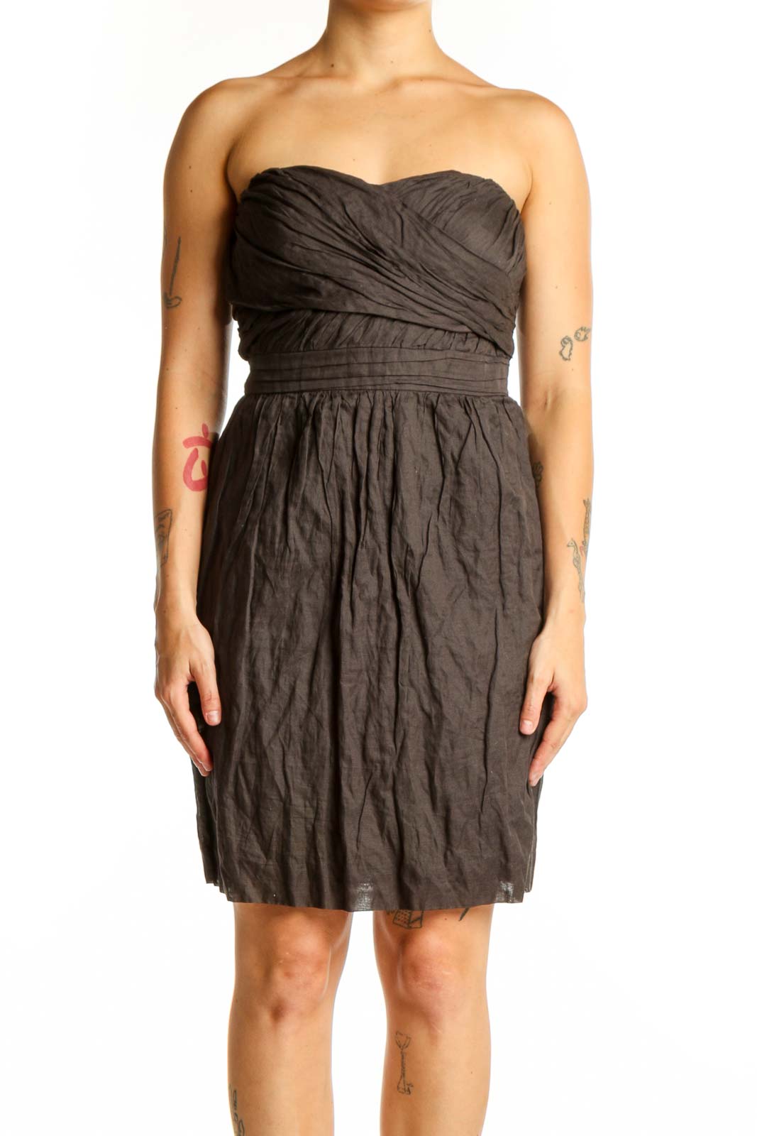 Black Strapless Metallic Cotton Dress Front