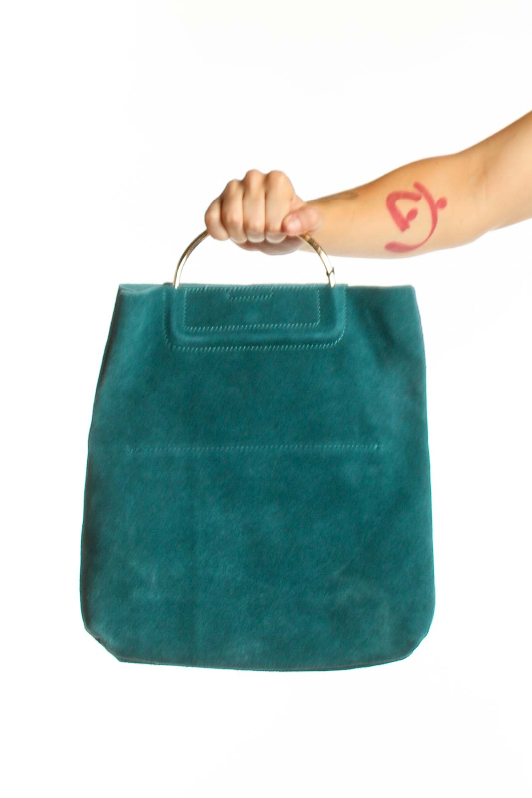 Teal Suede Clutch Handbag Front
