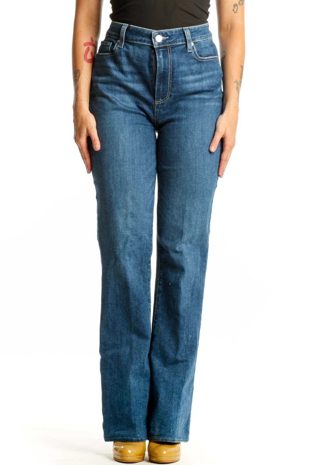 Blue High-Waisted Flare Denim Jeans Front