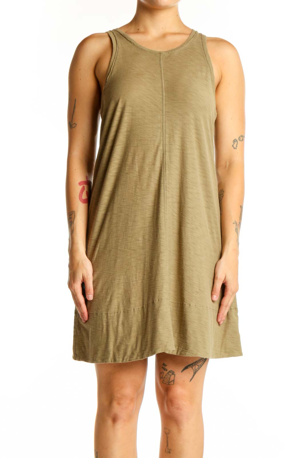 Beige Pima Cotton Tank Dress Front