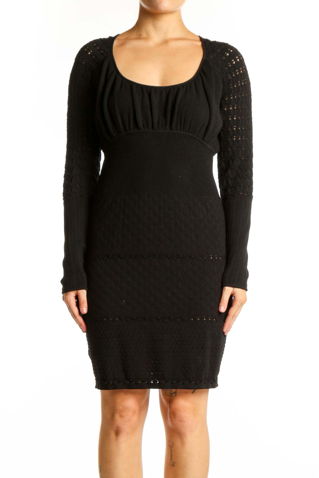 Black Long Sleeve Empire Waist Dress Front