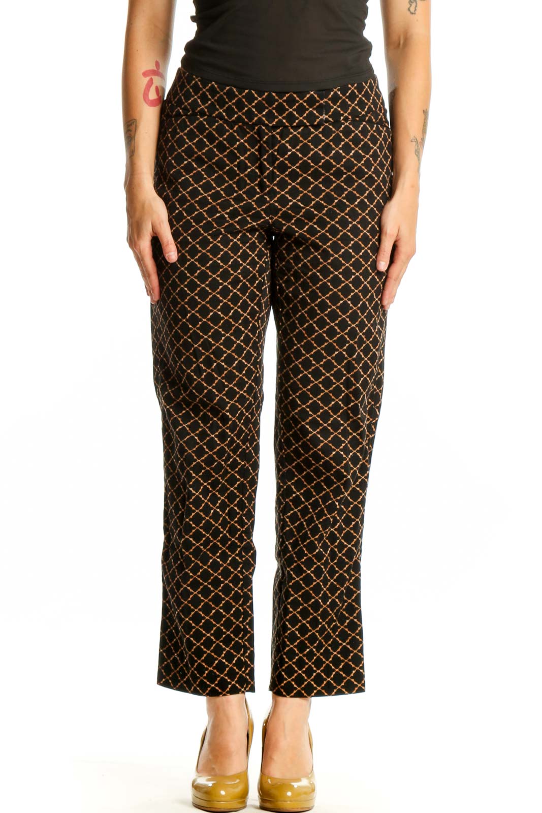 Black Gold Geometric Print Pants Front