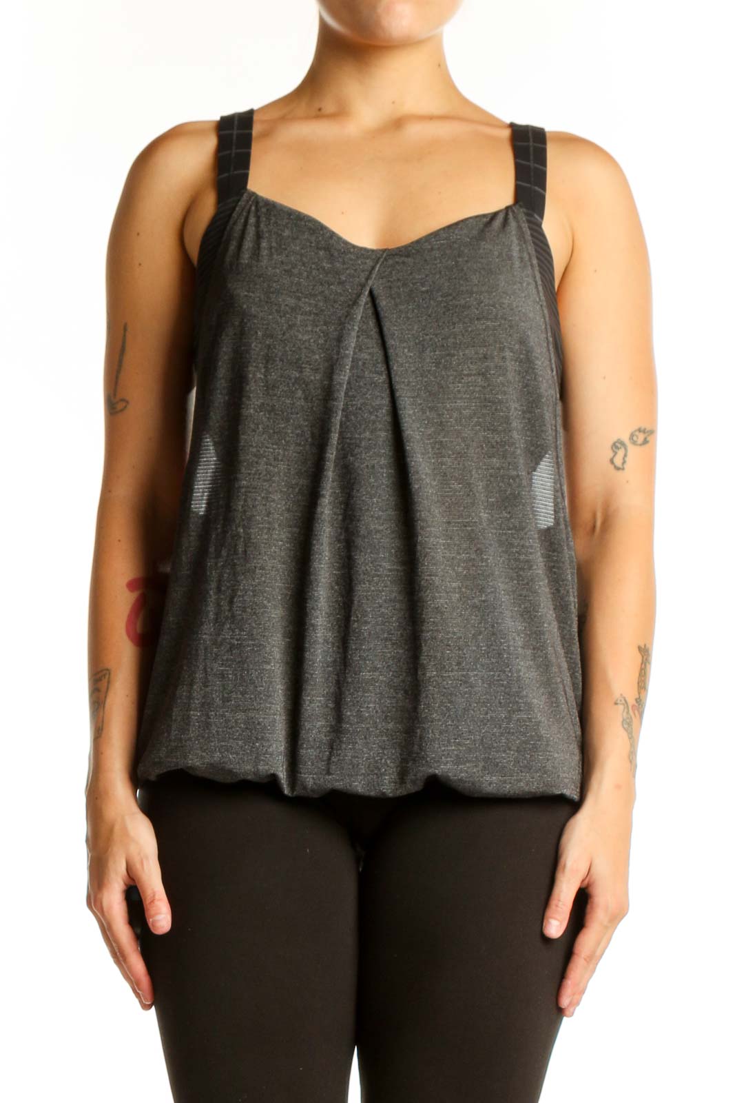 Gray Pleated Activewear Tank Top Front