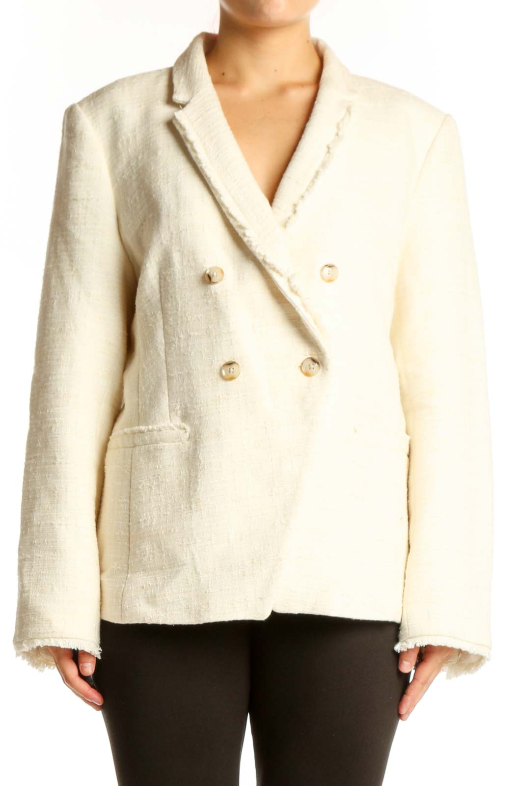 Cream Double-Breasted Blazer Jacket Front