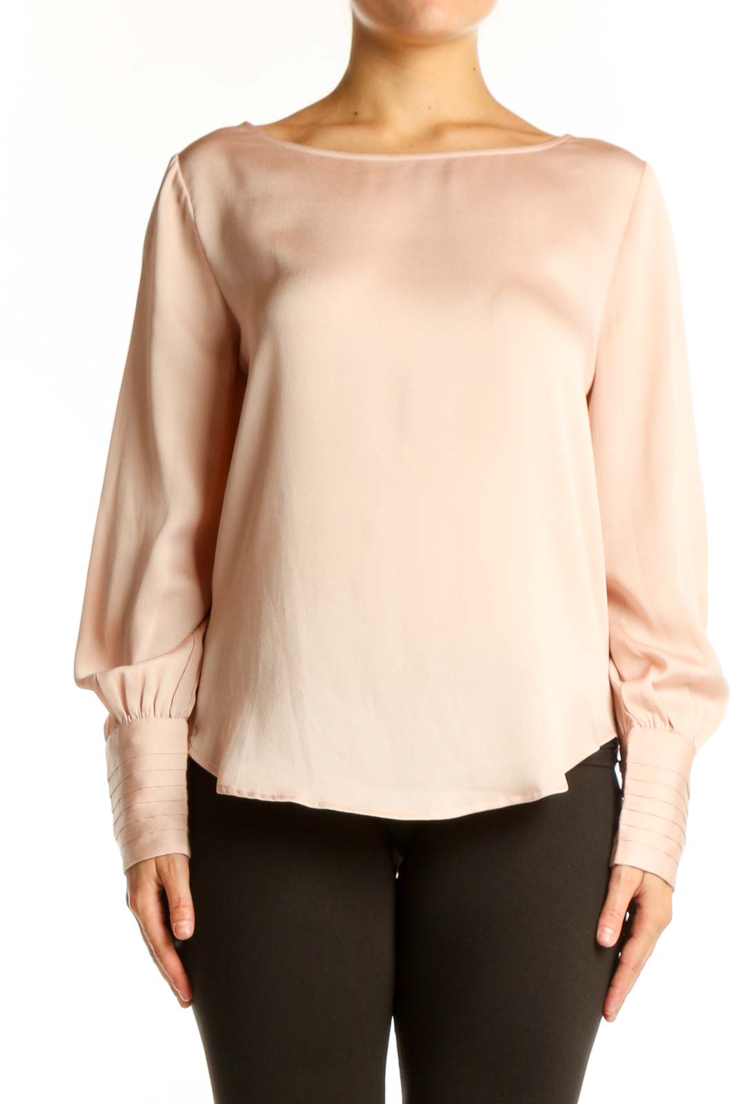 Cream Polyester Long Sleeve Blouse Front