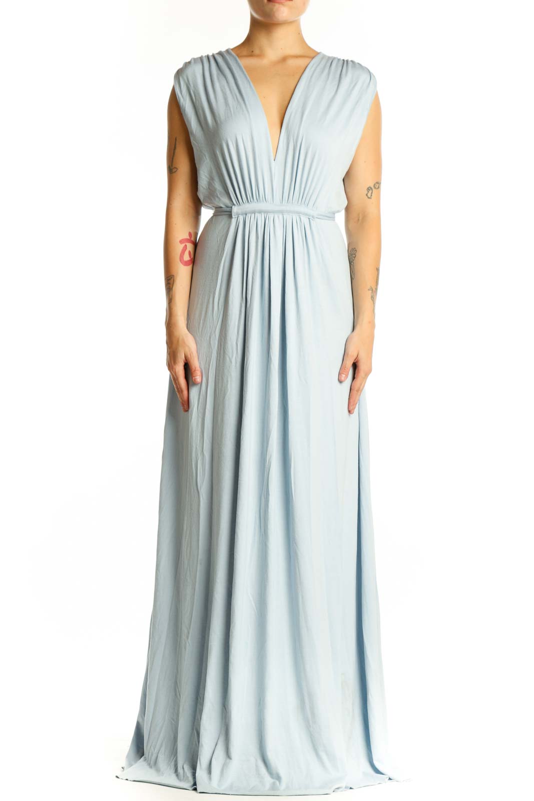 Blue Gray Modal Wrap Maxi Dress Front