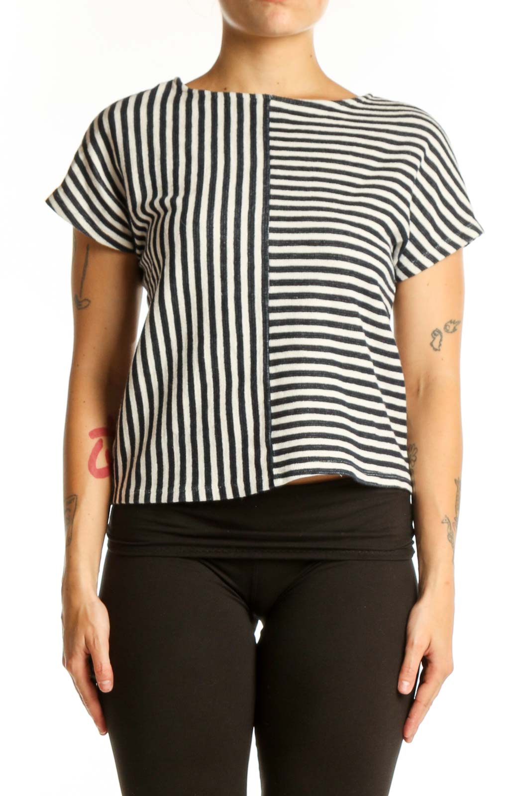 Navy Striped Short Sleeve Top Front