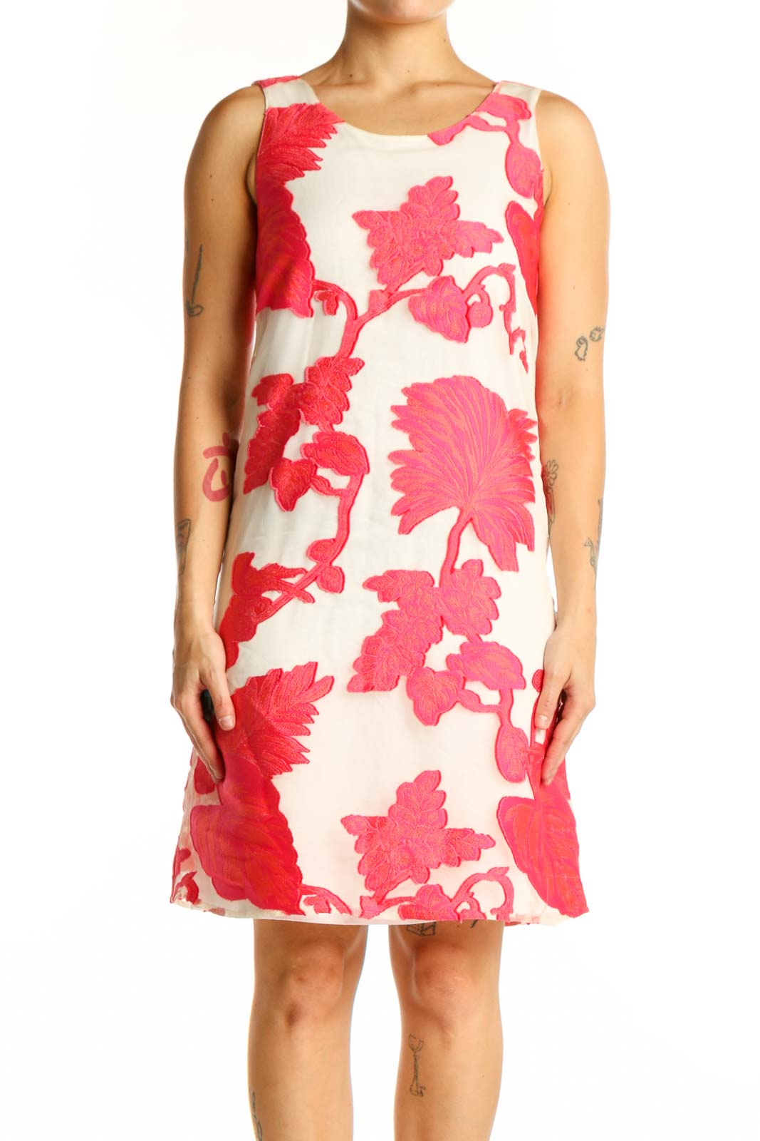 Red Floral Print A-Line Dress Front