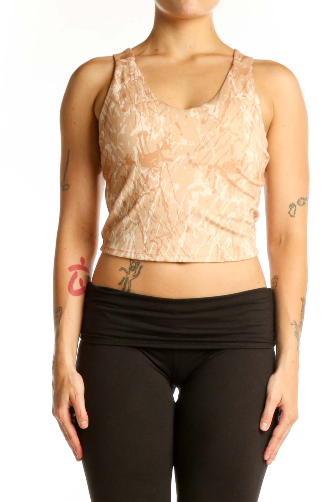 Beige Textured Crop Tank Top Front