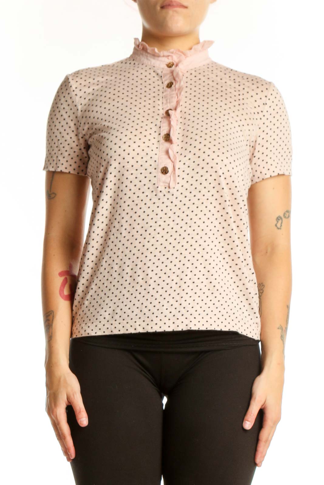 Cream Polka Dot Short Sleeve Top Front