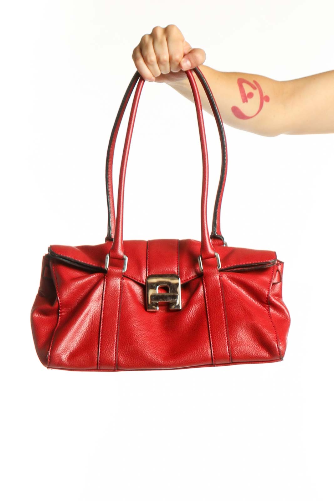 Red Leather Shoulder Bag with Gold Hardware Front