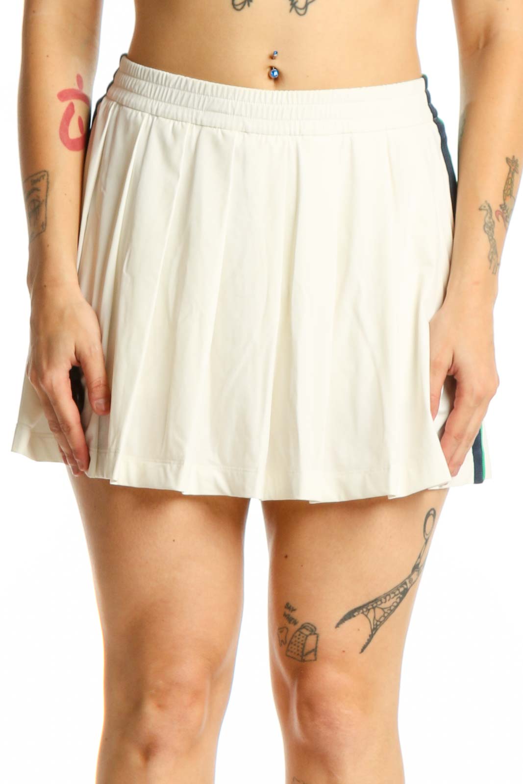Cream Pleated Athletic Skirt XS Front