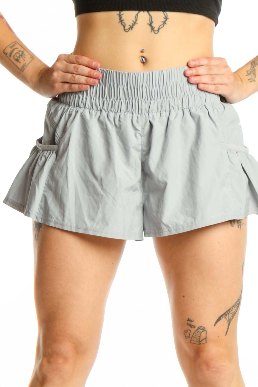 Gray Ruched Athletic Skort with Pockets Front