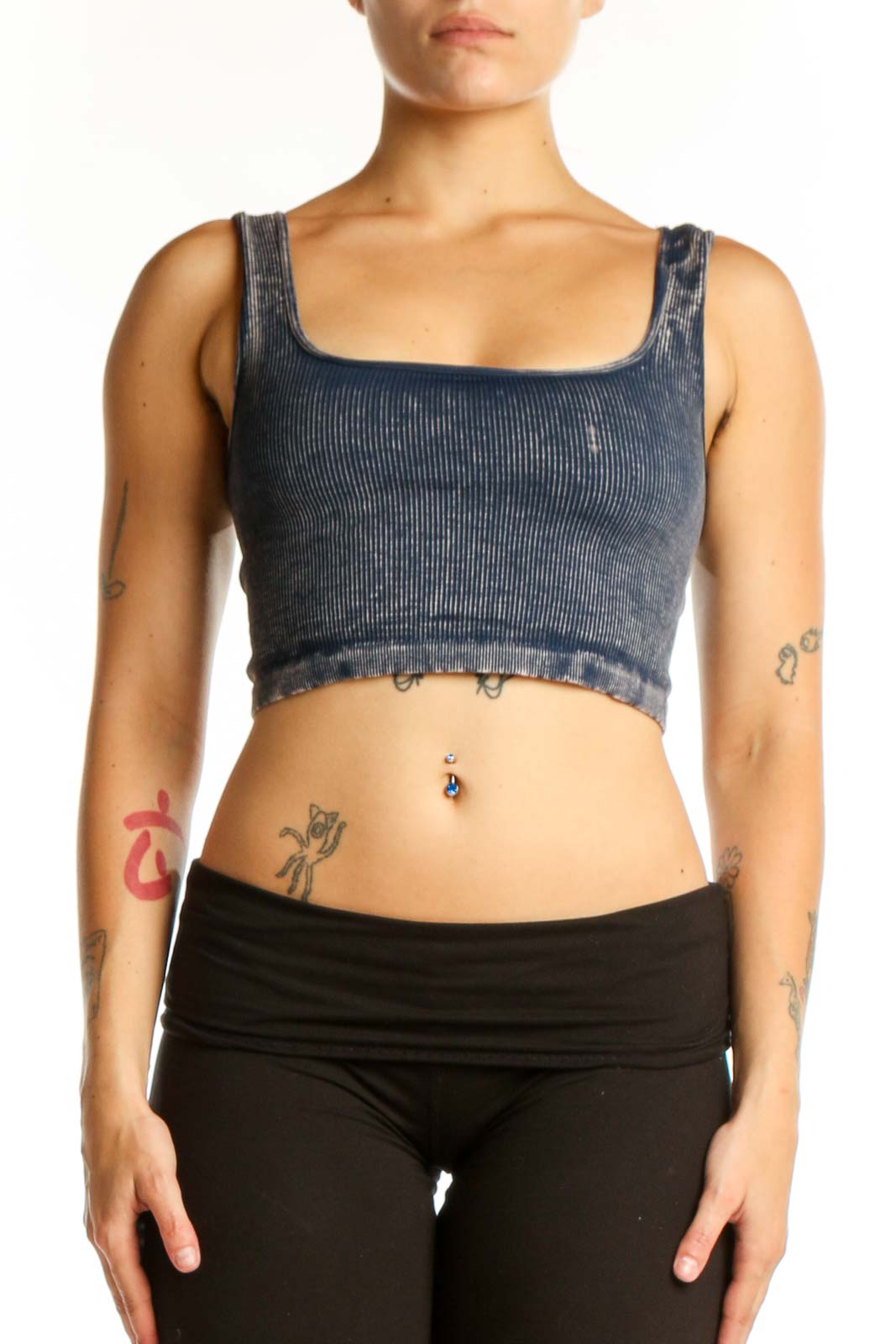Navy Ribbed Crop Tank Top Front