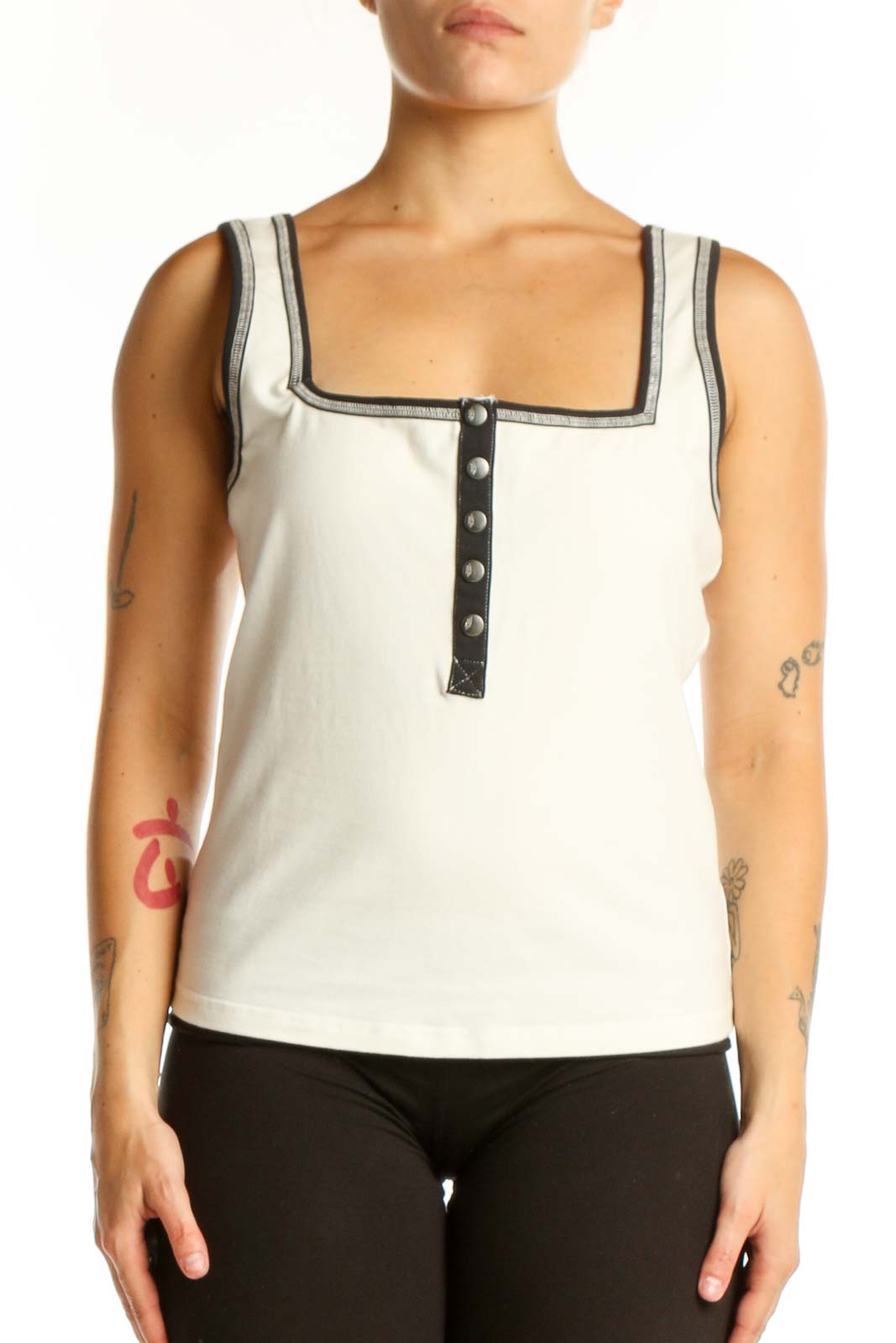 Cream Square Neck Tank Top Front
