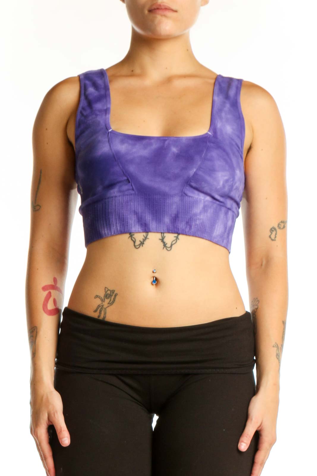 Purple Tie-Dye Crop Sports Bra Front
