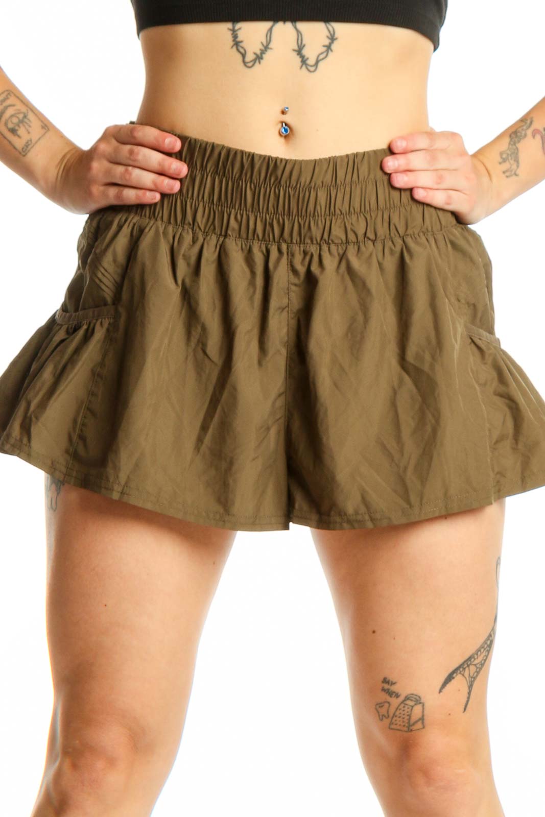 Olive Green Ruched Athletic Skirt Front