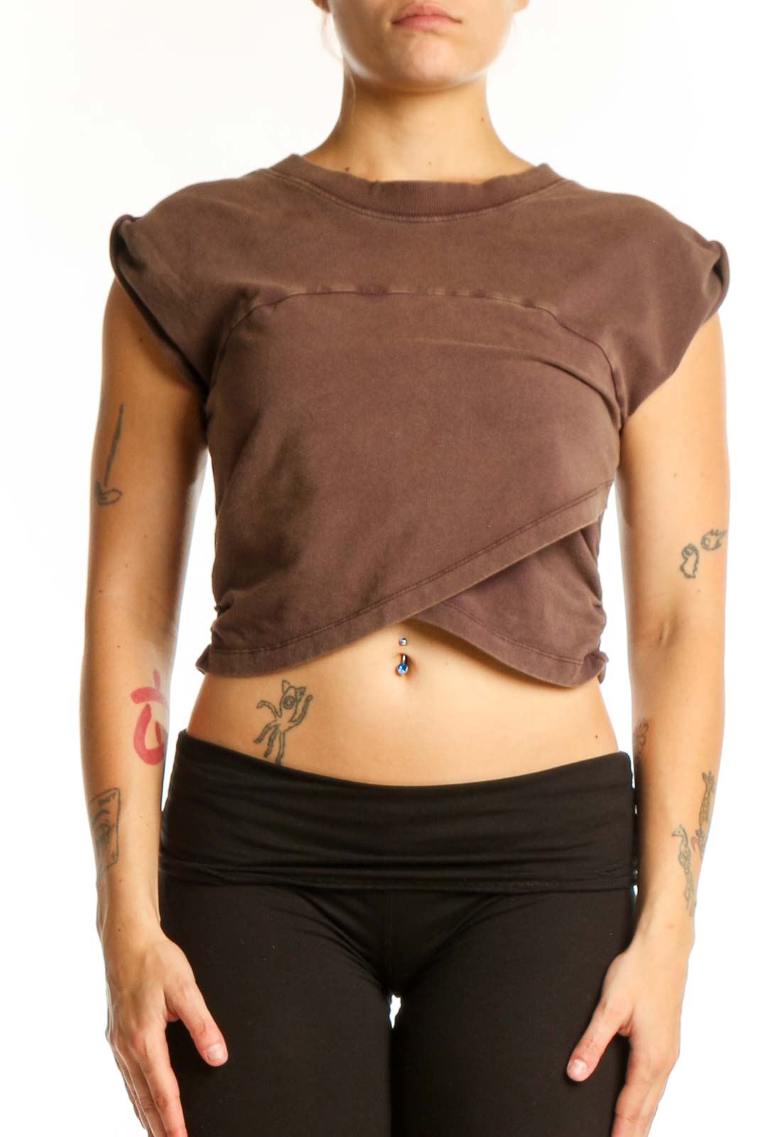 Brown Twisted Crop Tank Top Front
