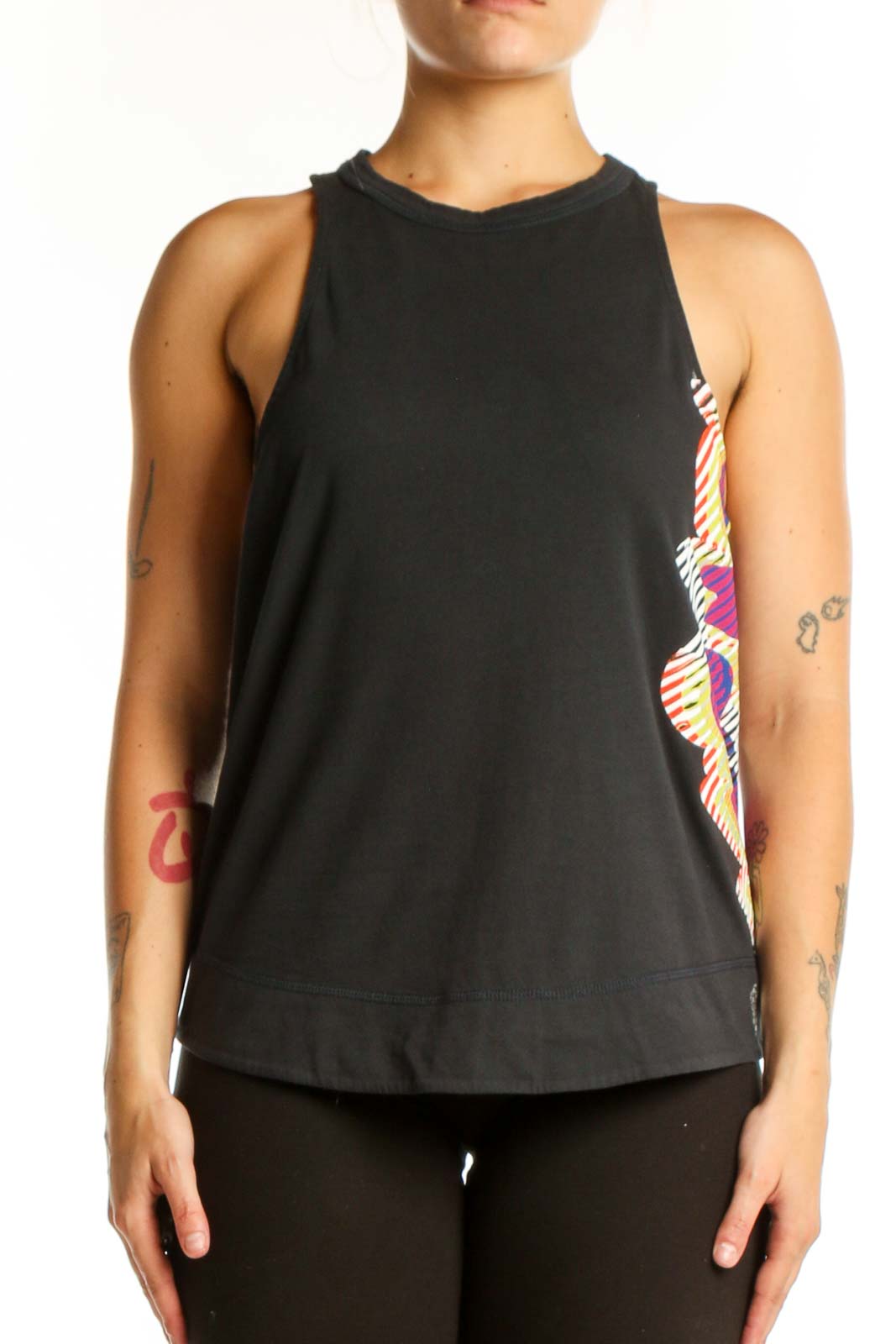 Black Colorblock Cotton Activewear Tank Front