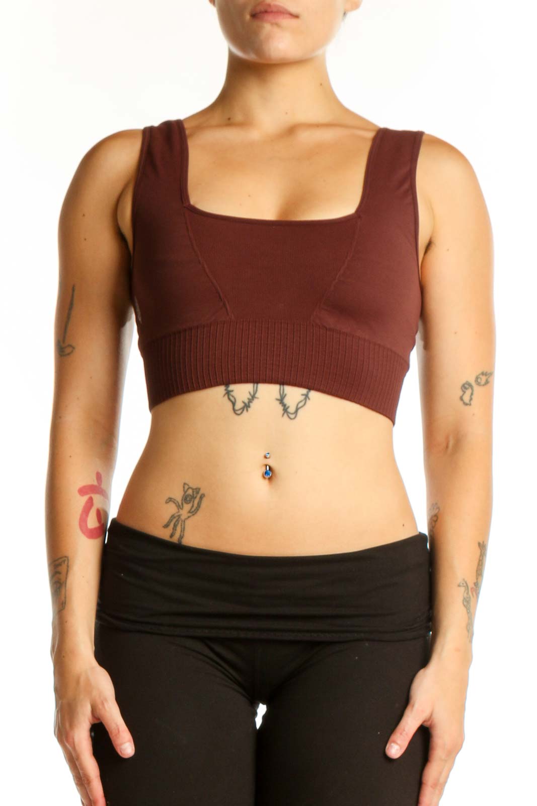 Burgundy Ribbed Sports Bra Tank Top Front