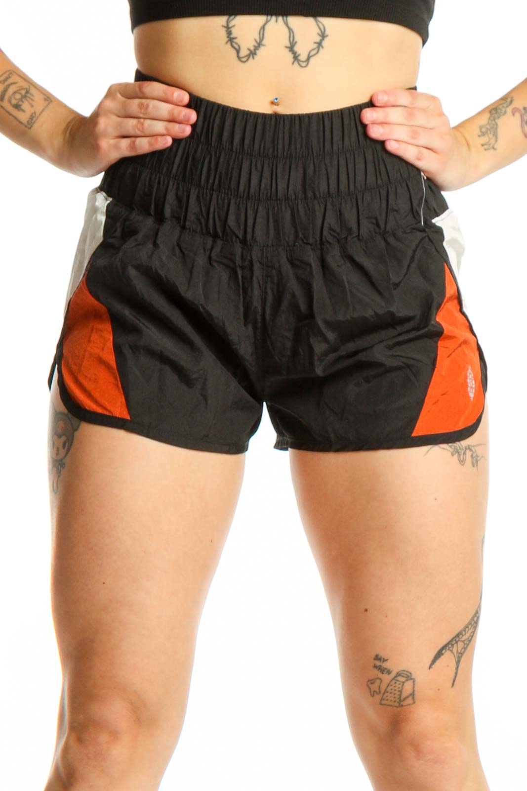 Black Orange Colorblock Athletic Shorts Front