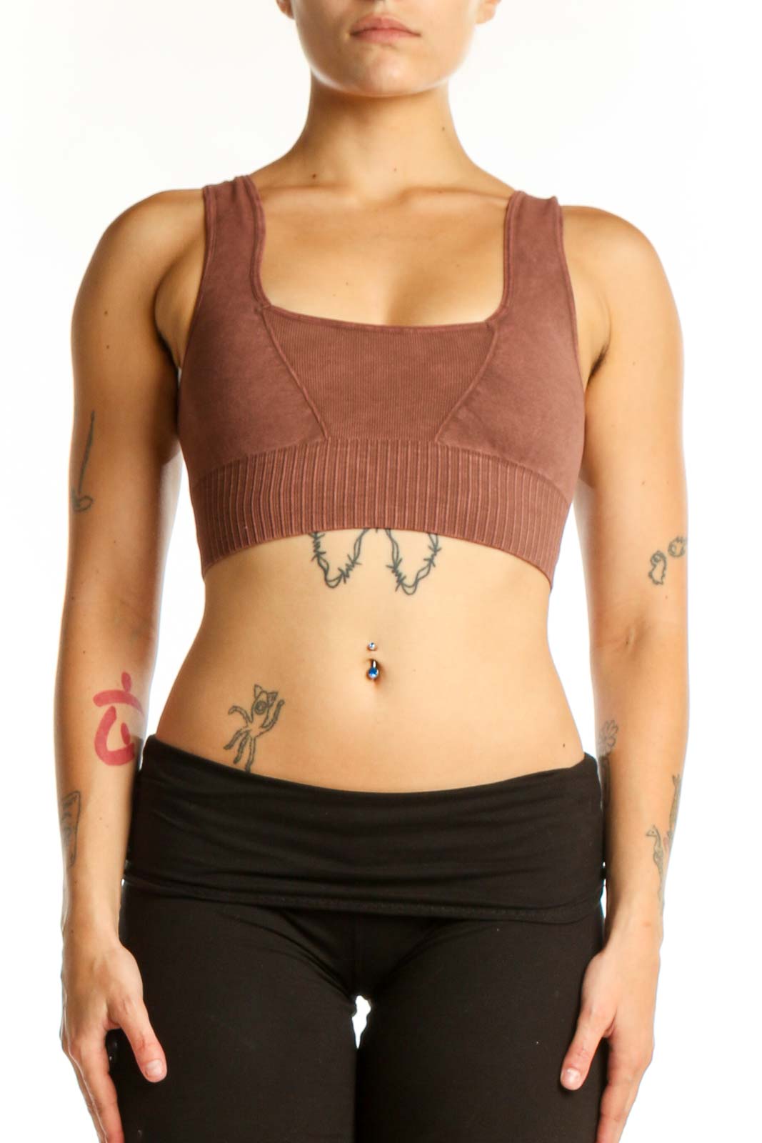 Burgundy Ribbed Sports Bra Tank Top Front
