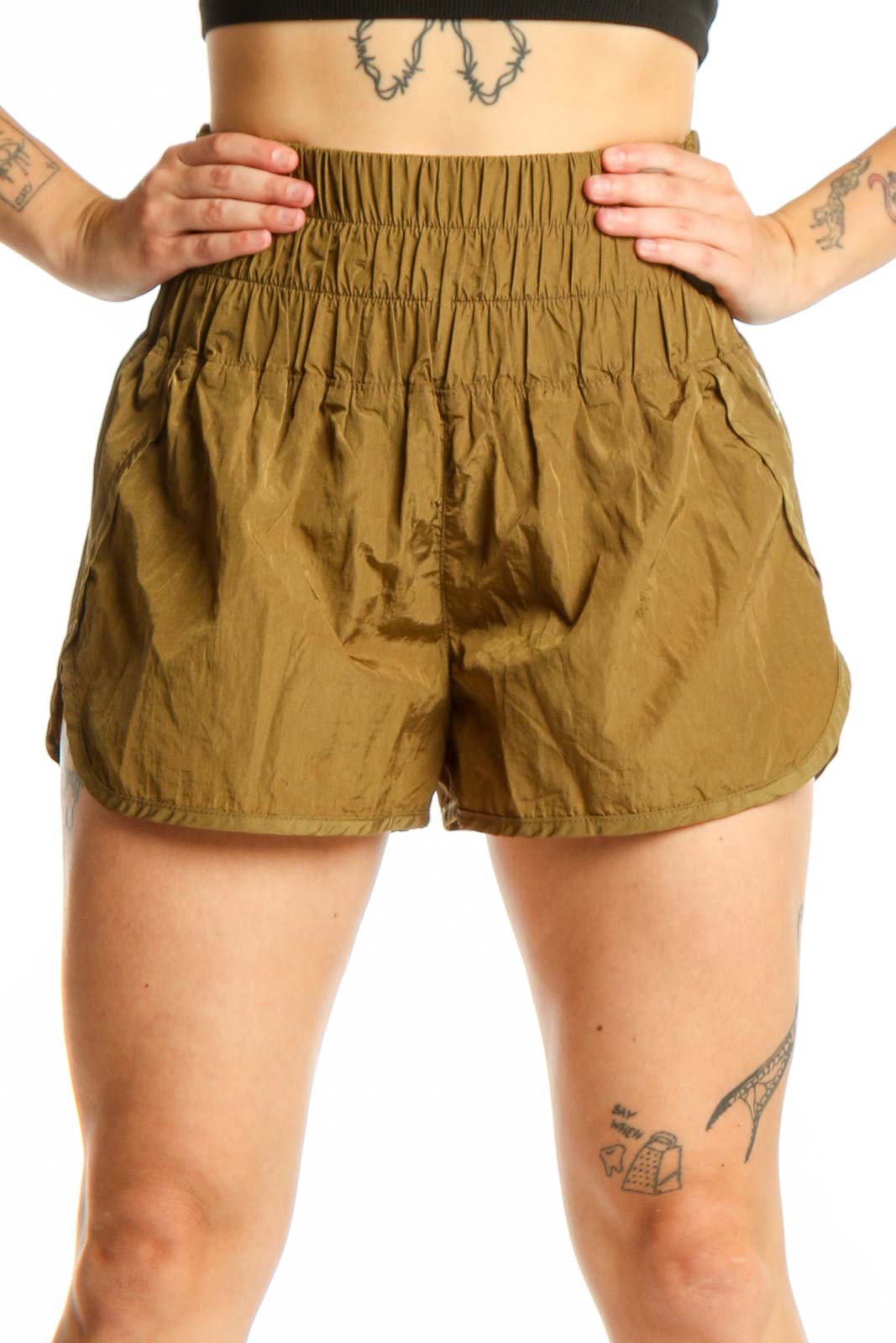 Olive Nylon Activewear Shorts Front