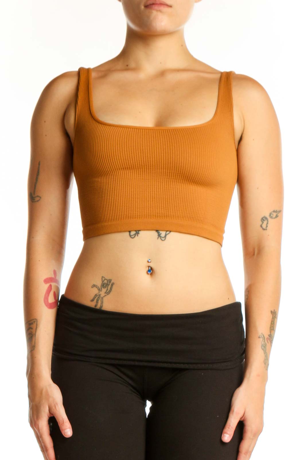 Orange Ribbed Crop Tank Top Front