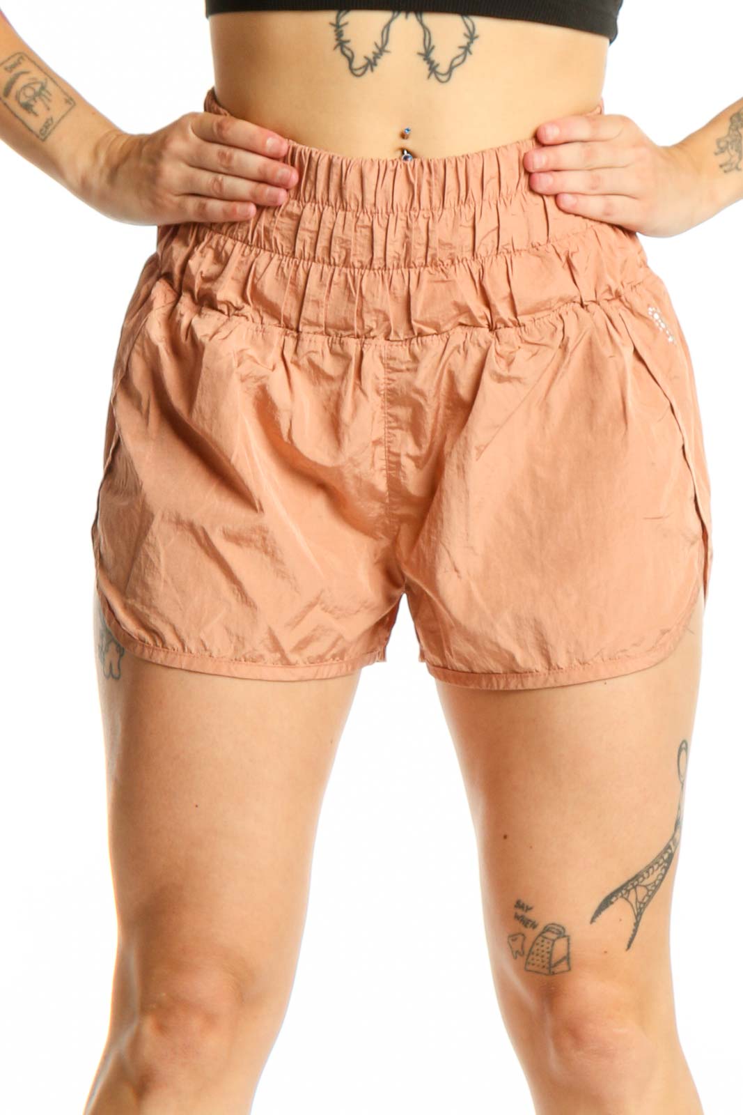 Peach High-Waisted Athletic Shorts Front