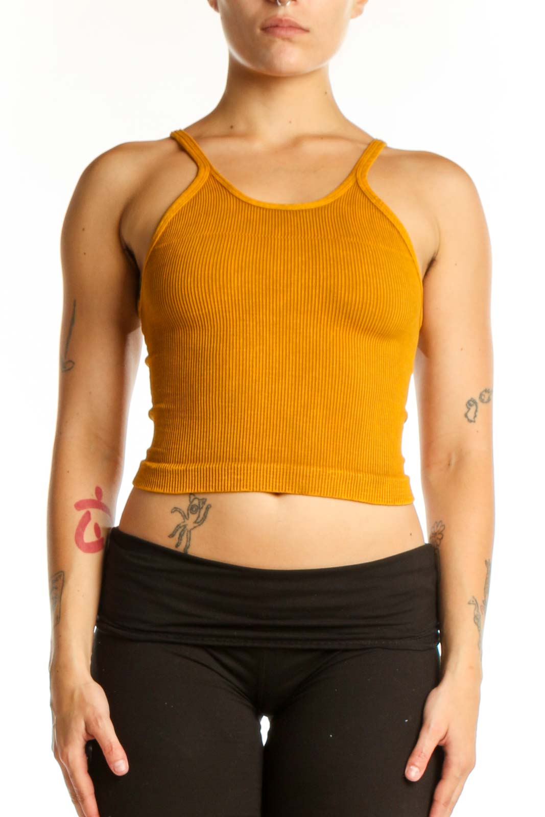 Gold Ribbed Crop Tank Top Front
