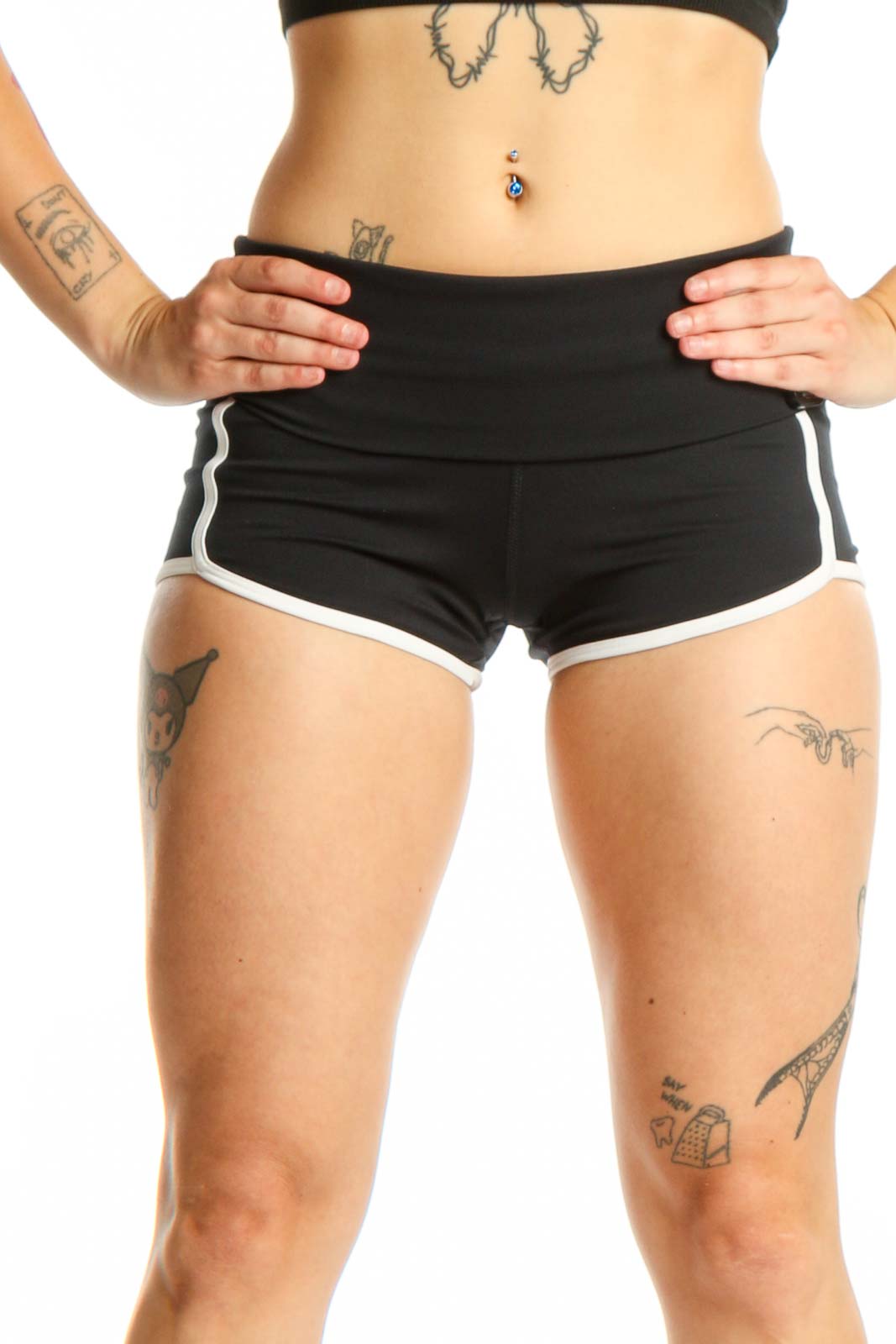 Black Activewear Shorts with White Trim Front